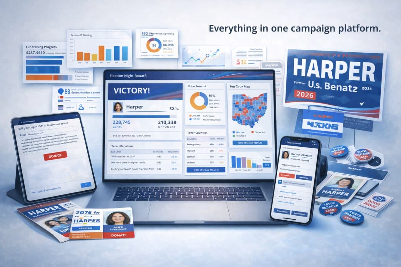 OneCampaign.ai platform dashboard showing campaign messaging, templates, and AI advisor tools