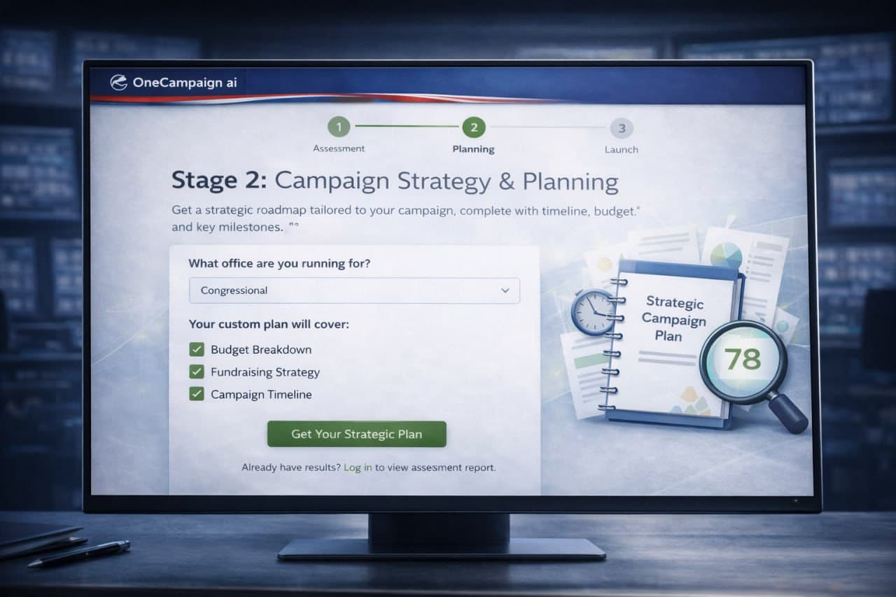 Strategic planning dashboard with messaging framework builder and campaign positioning tools